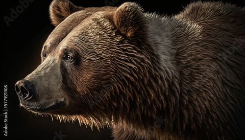 Un Ours brun type grizzly, portrait d'animaux sauvage façon documentaire animalier, IA générative (2) photo