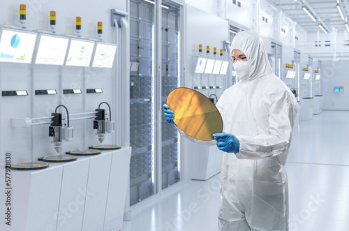 Canvas Print Worker or engineer wears medical protective suit or coverall suit with silicon w