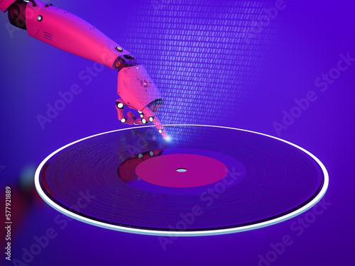Schilderij op canvas Ai music composer or generator with robot with vinyl record