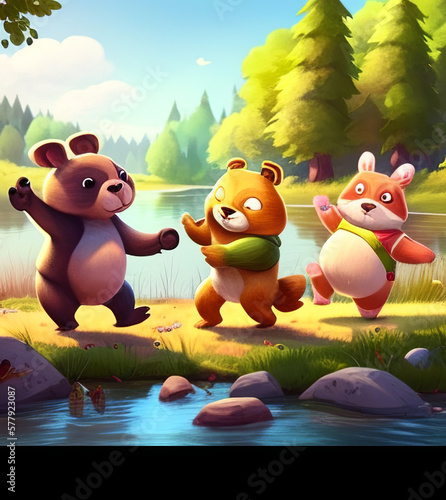 illustration of animals dancing by the river © arif