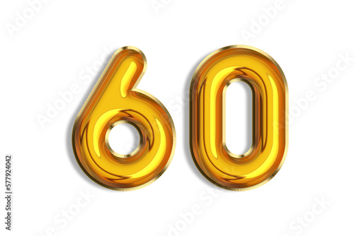 60 years old. Gold balloons, 60th anniversary number, happy birthday congratulations. Illustration of golden realistic 3d symbols. Banner, icons isolated on white background.