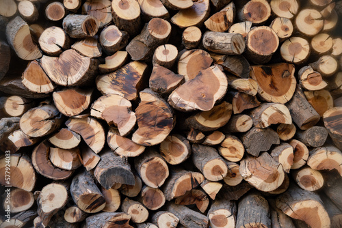 Close up from a pile of wood for fire in winter