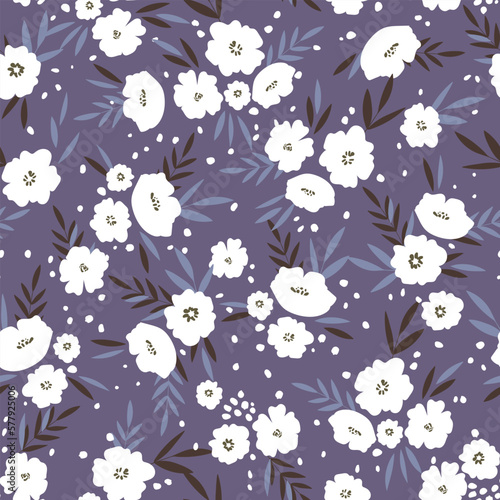 Seamless floral pattern based on traditional folk art ornaments. Colorful flowers on color background. Scandinavian style. Sweden nordic style. Vector illustration. Simple minimalistic pattern