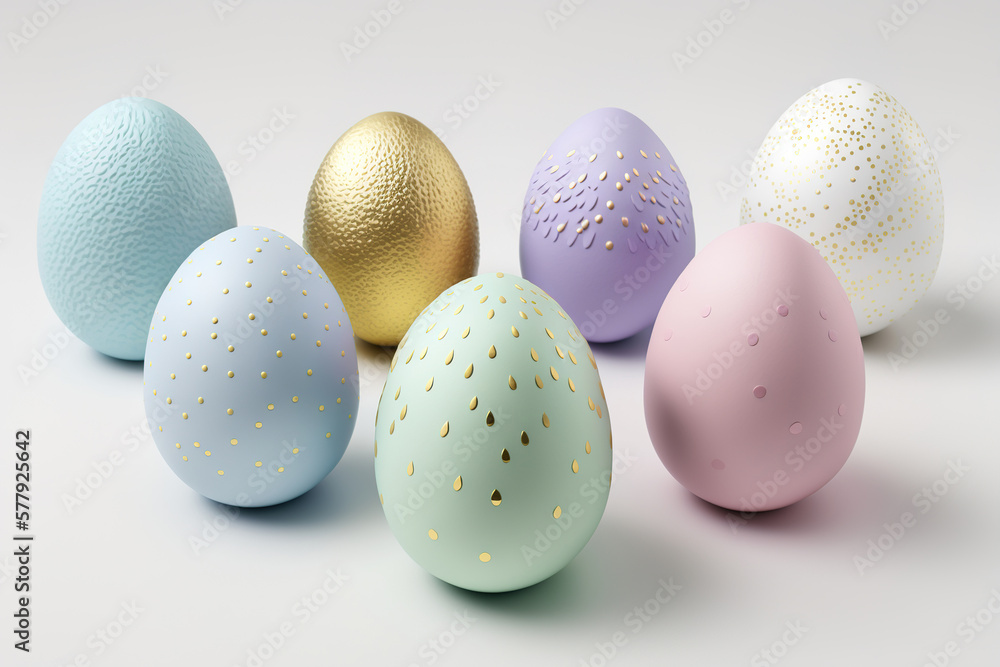 Set of colourful easter eggs on white background, AI generated - obrazy, fototapety, plakaty 