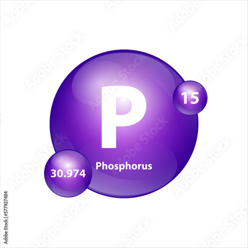 Phosphorus (P) icon structure  chemical element round shape circle purple. 3D Illustration vector. Chemical element of periodic table Sign with atomic number. Study in science for education. 