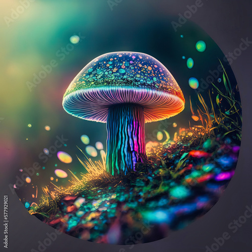 Wallpaper Mural Magical mashroom in fantasy enchanted fairy tale forest with lots of brighness and lighting. Trippy mashroom cats psychodelic. Generative Ai Torontodigital.ca