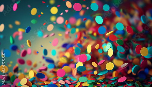 Realistic colorful celebration confetti with blurred background, Generative AI