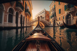 Traditional gondola on a romantic ride near the Rialto Bridge in Venice. Generative AI.