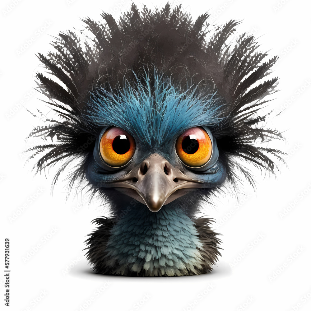 Emu Head 3D Isolated White. Generative AI Emu Head 3D Isolated White. Generative AI