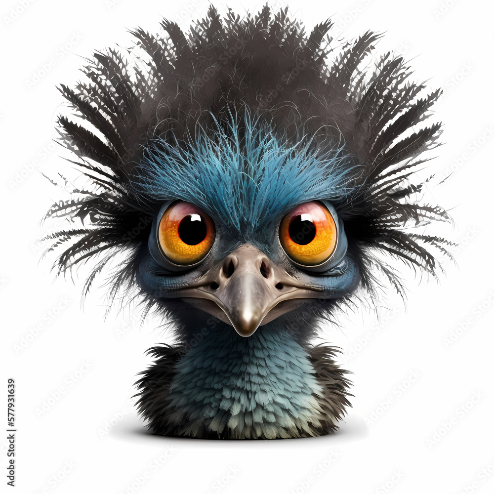 Emu Head 3D Isolated White. Generative AI