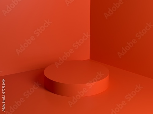 red orange podium abstract composition for product presentation high angle 3d render 3d illustration
