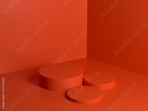 red orange podium abstract composition for product presentation high angle 3d render 3d illustration