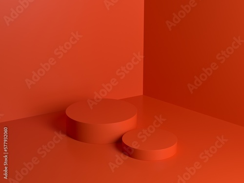 red orange podium abstract composition for product presentation high angle 3d render 3d illustration