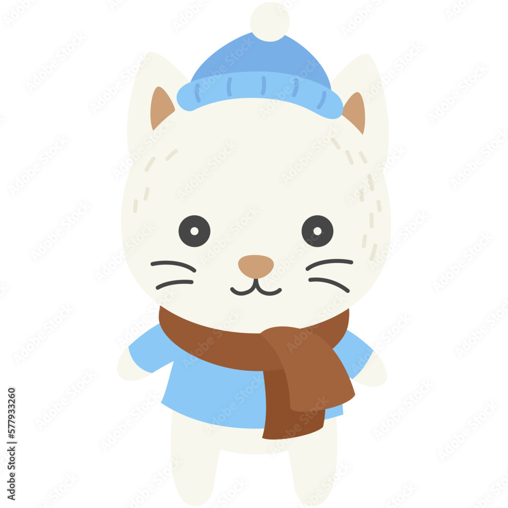 Cat wearing sweater scarf and hat, Winter animal doodle vector Cat wearing sweater scarf and hat, Winter animal doodle vector