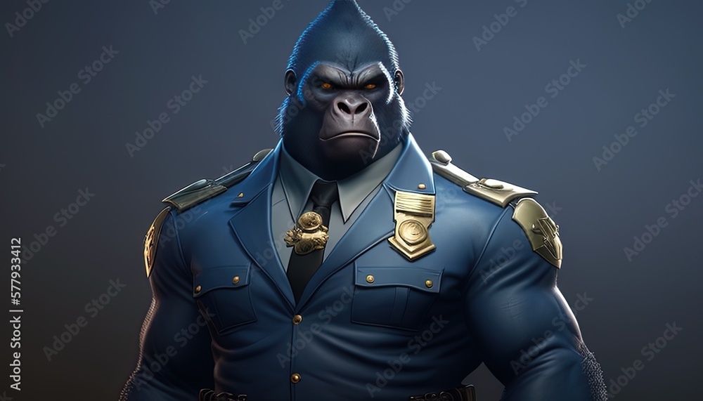 tough gorilla police officer digital art illustration, Generative AI tough gorilla police officer digital art illustration, Generative AI
