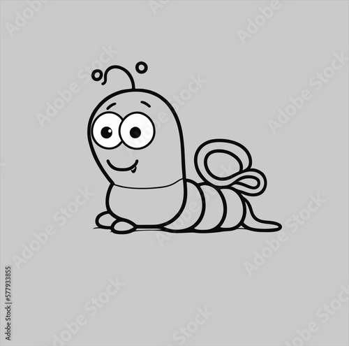Worm animal vector illustration in cute doodle style. gray background © mohammad