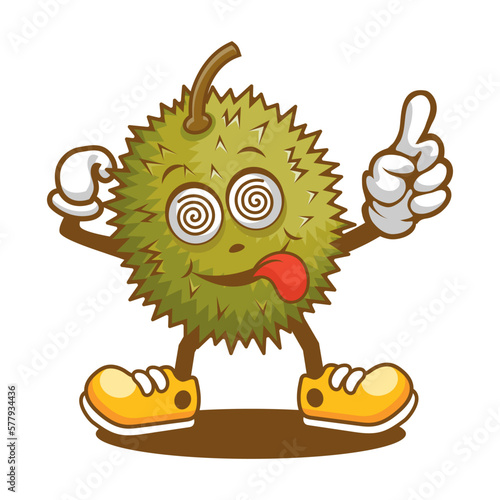 Cartoon character of durian with confused face