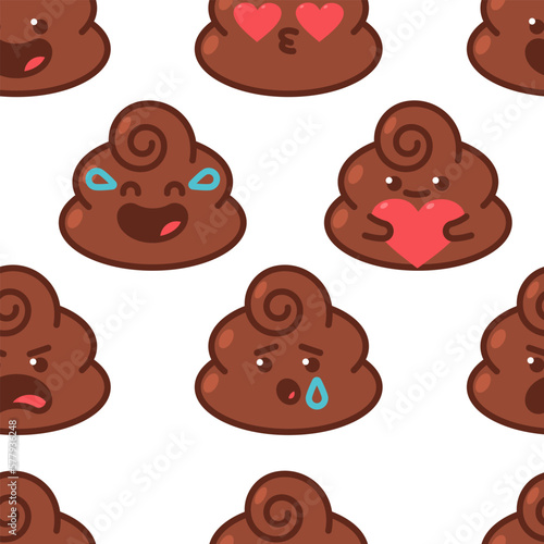 Funny poop emotions vector cartoon seamless pattern background for wallpaper, wrapping, packing, and backdrop.