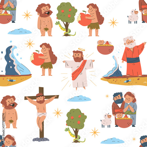Bible narratives vector cartoon seamless pattern background for wallpaper, wrapping, packing, and backdrop.