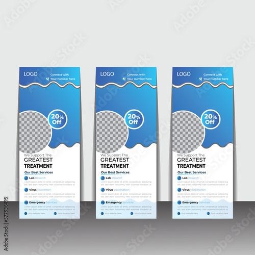 Healthcare and medical roll up design, standee banner template for exhibition. Roll up sale banner design template, abstract background, pull up design, modern x-banner, rectangle size.