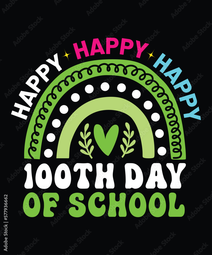 Happy 100TH Day Of School, Happy back to school day shirt print template, typography design for kindergarten pre-k preschool, last and first day of school, 100 days of school shirt Happy 100TH Day Of School, Happy back to school day shirt print template, typography design for kindergarten pre-k preschool, last and first day of school, 100 days of school shirt