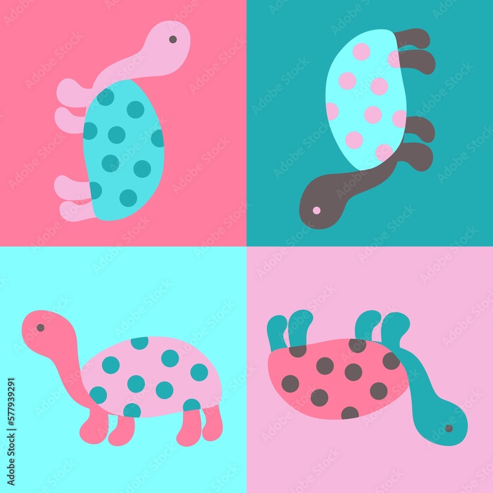 Hand drawn seamless pattern with cute sea turtle tortoise, pink blue flowers, print for kids children nursery decor, funny animal with polka dot shells, simple minimalist style. Hand drawn seamless pattern with cute sea turtle tortoise, pink blue flowers, print for kids children nursery decor, funny animal with polka dot shells, simple minimalist style.