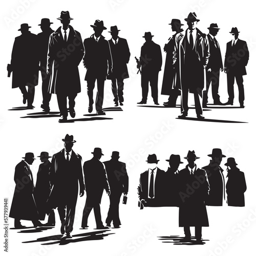 Mafia silhouette vector, Detective silhouette vector isolated on white background