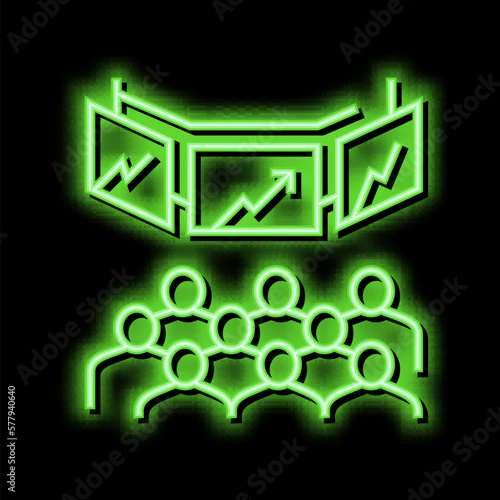trading on stock exchange neon glow icon illustration