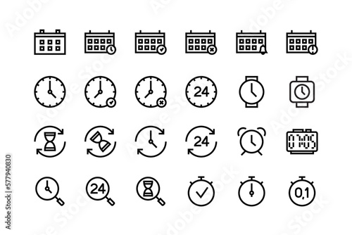 Time icon set with adjustable line weight