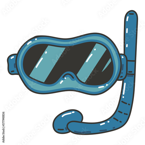 Swim and diving mask with snorkel vector cartoon illustration isolated on a white background.