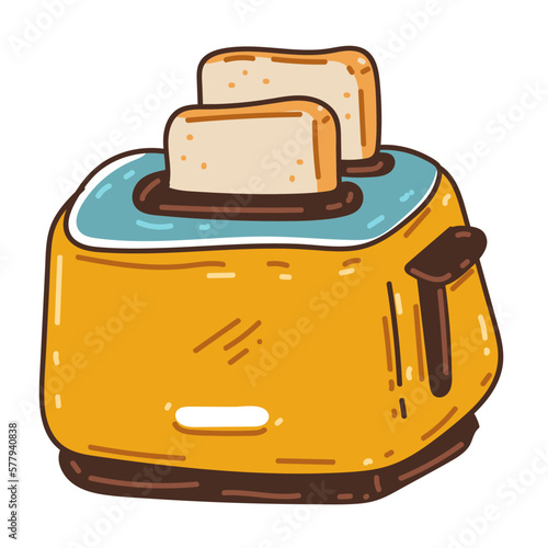 Yellow toaster with toast bread vector cartoon illustration isolated on a white background.