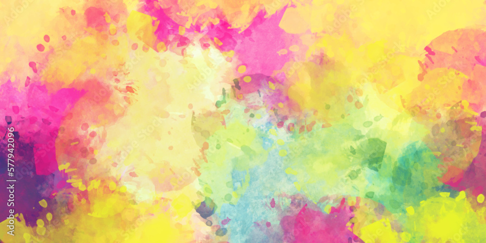 Abstract gradient colorful watercolor background on white paper texture. Abstract banner and canvas design, texture of watercolor.