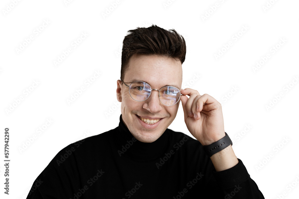 Successful entrepreneur with glasses young businessman portrait of an employee in the office, transparent background, isolated, png. Successful entrepreneur with glasses young businessman portrait of an employee in the office, transparent background, isolated, png.
