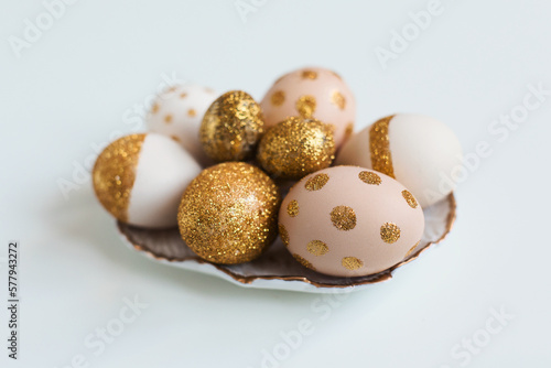 Pile of golden  Easter eggs