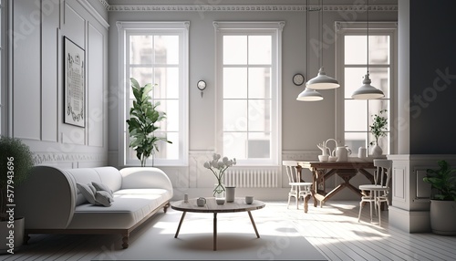 Nature-Inspired - Modern Office Space Interior Design. White walls with light wood accents, and indoor plants, with earthy textured accents. Generative AI © Ardreen