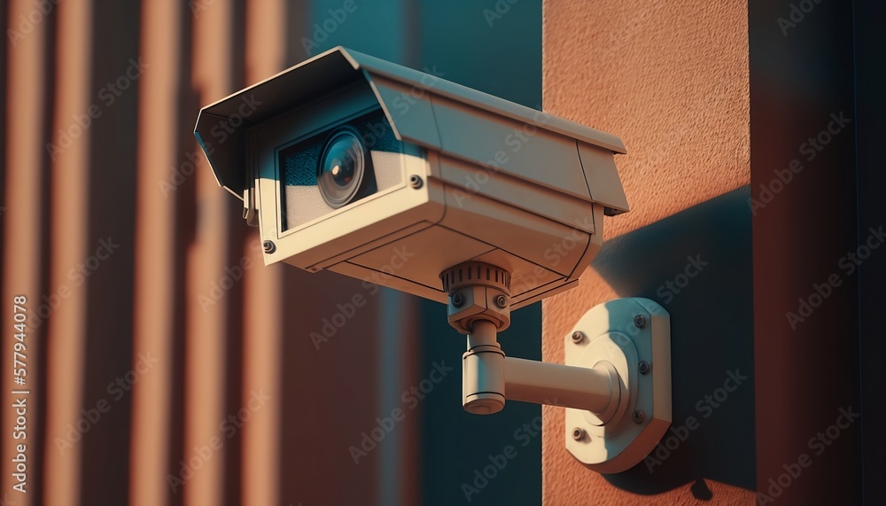 CCTV Camera on Building Exterior, generative ai CCTV Camera on Building Exterior, generative ai