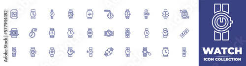 Watch line icon collection. Editable stroke. Vector illustration. Containing watch, pocket watch, smart watch, and more.