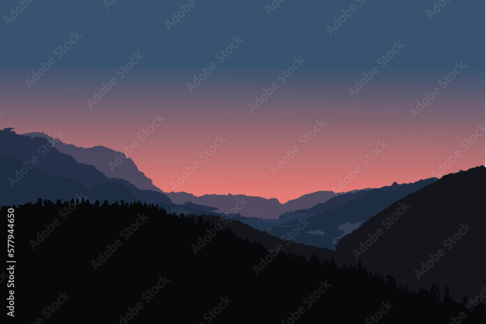 background design sunset mountain silhouette fit for background, postcard, etc.
