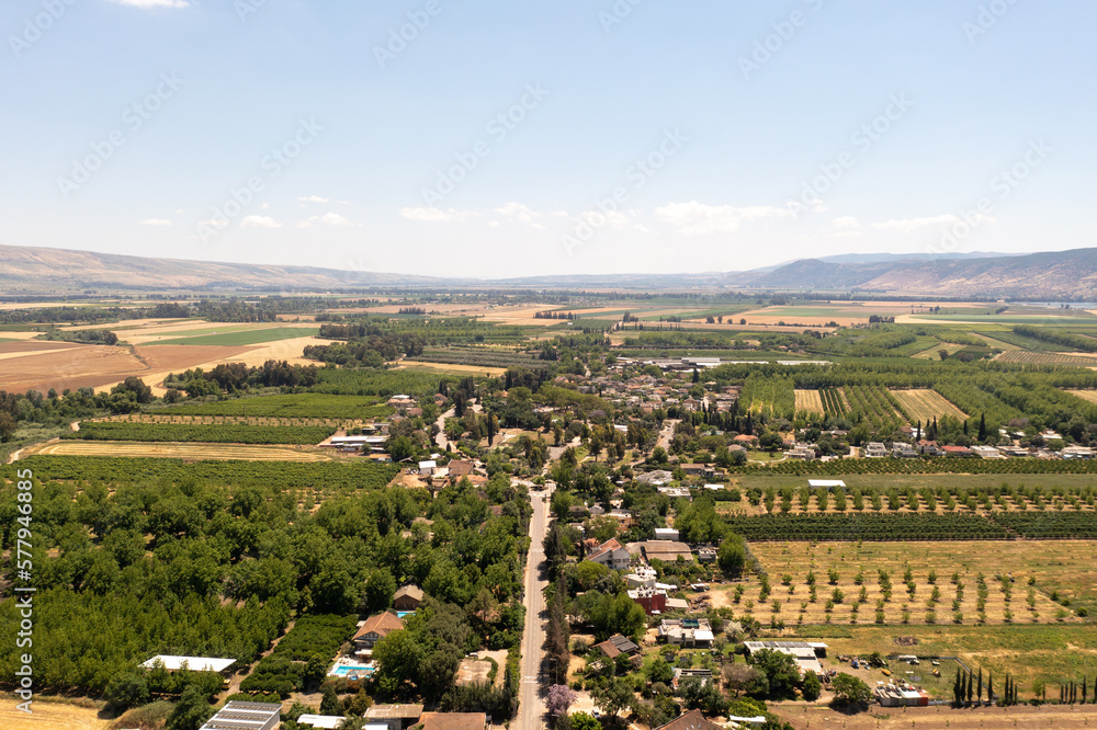 Aerial view of Beit Hillel, a cooperative agricultural community in Northern Israel
