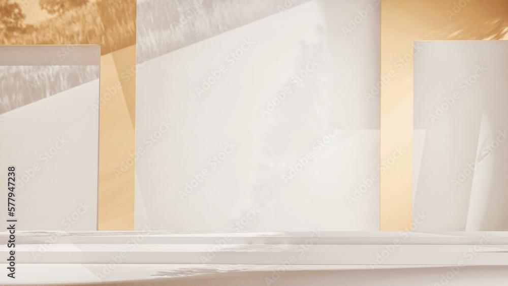 3D rendering minimal white showcase, mockup for product scene, group of abstract geometric shapes on white background. 3D rendering minimal white showcase, mockup for product scene, group of abstract geometric shapes on white background.