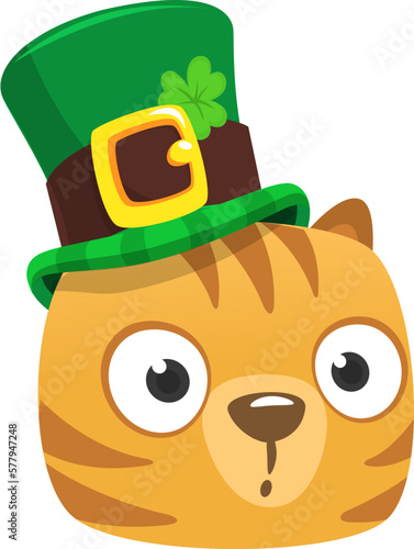 Cartoon happy hamster character wearing st patrick's hat with a clover. Vector illustration for Saint Patrick's Day. Party poster design.