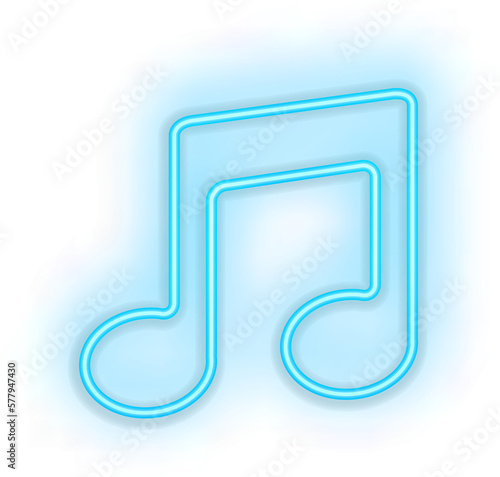Blue illuminated neon light icon sign music note