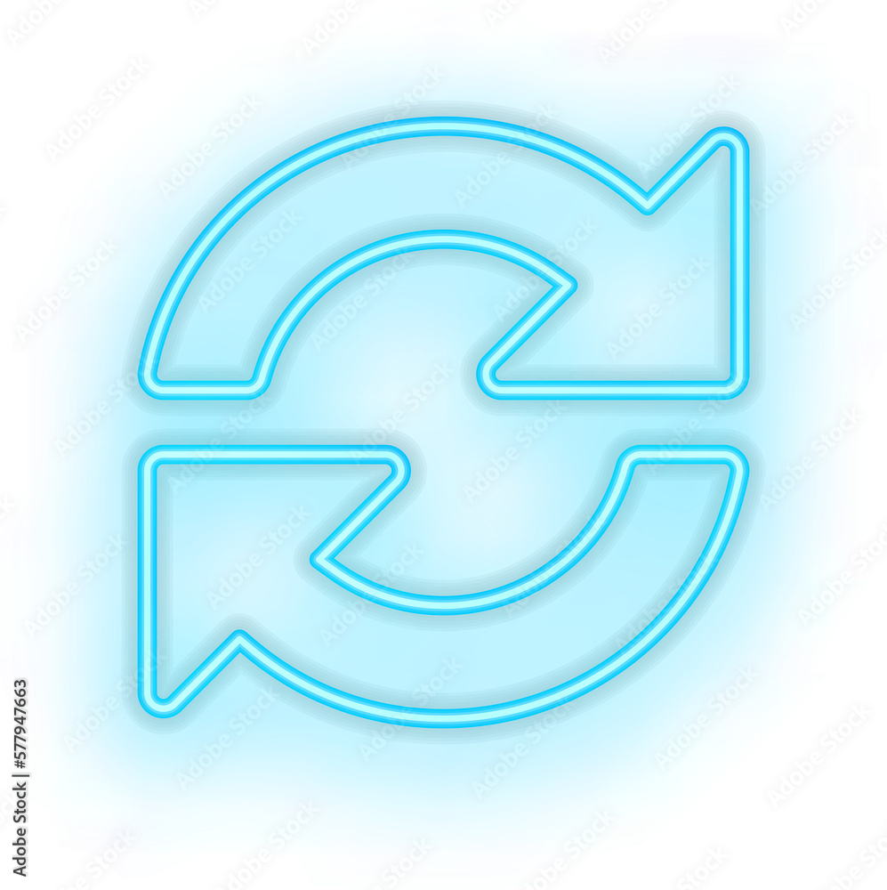 Blue illuminated neon light icon sign round recycle arrow