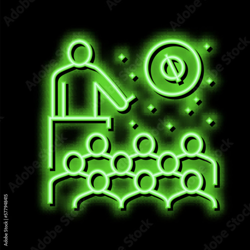 speaker talking about planets and stars in planetarium neon glow icon illustration photo