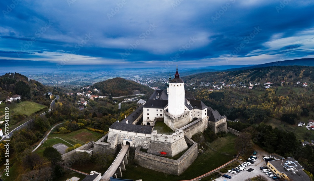 Burg Forchtenstein castle, Austria, Europe, aerial drone photo.