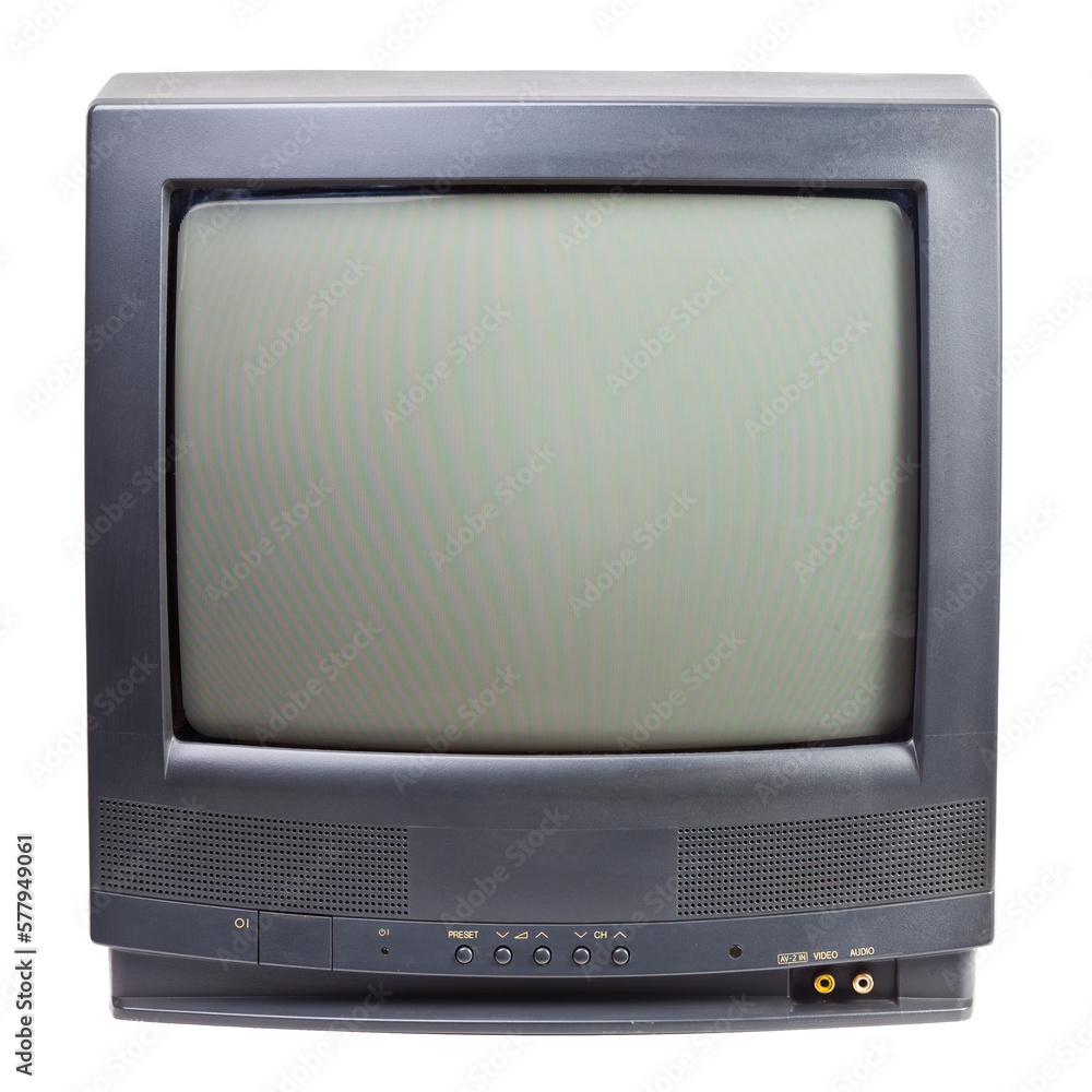 Vintage black Television set isolated on white background
