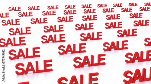 Word of sale written by red letters. 3D illustration.