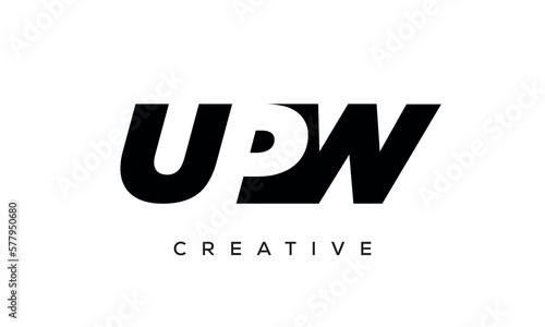 UPW letters negative space logo design. creative typography monogram vector