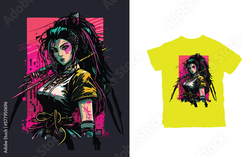 Retrowave Japanese Ninja Geisha Samurai Tshirt