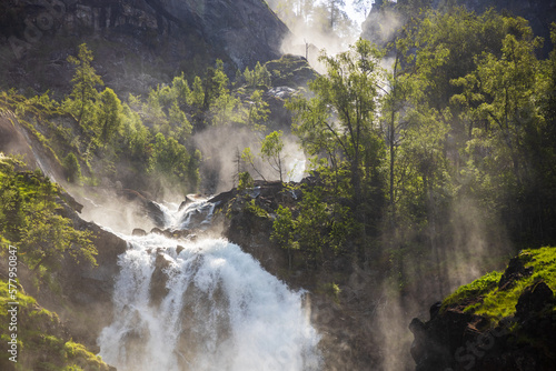 Latefossen is one of the most visited waterfalls in Norway and is located near Skare and Odda in the region Hordaland, Norway. Consists of two separate streams flowing down from the lake Lotevatnet.